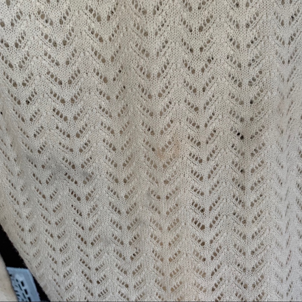Vintage Ivory Merino Wool Sweater Pointelle Knit V-neck L - Picture 5 of 6